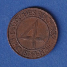 Deutsches Reich Kursmünze 4 Reichspfennig 1932 D ss-vz