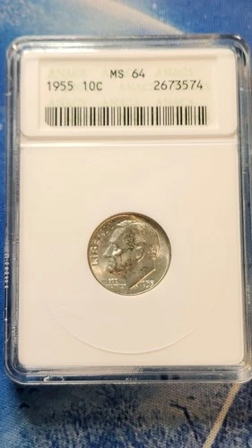 1955-S Roosevelt Dime 10c ANACS MS64 - Old White "Soapbox" Holder!!!