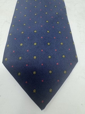Marinella Napoli Silk Tie Navy Blue Foulard Medallion Neat Pattern 3.25  
