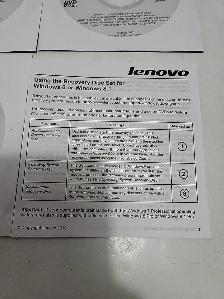 Lenovo E431 E531 Windows 8 Pro Operating System Recovery Disc Set of 5 DVDs - Image 2 of 4