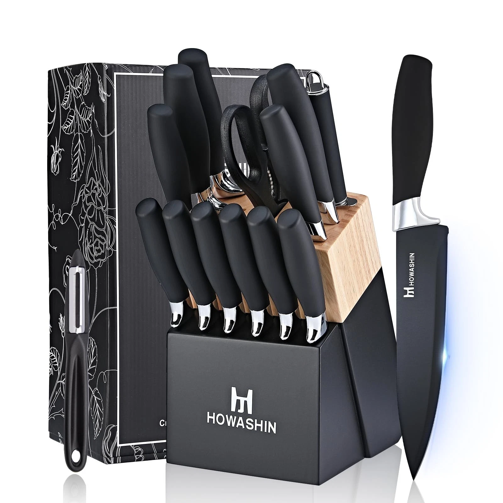 Black Set, 15 Pieces Sets for Kitchen with Block, Dishwasher Safe Kitchen Set...
Opens in a new wind