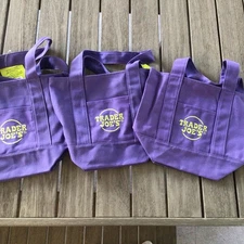 Lot Of 4 Trader Joe's Trick Or Treat Mini Canvas Tote Bag Halloween Set Purple