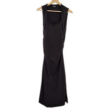 Quince Women Stretch Cotton Jersey Square Neck Ruched Midi Dress TRUE Black S