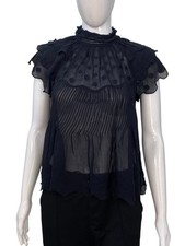 Ulla Johnson Black Embroidered Sheer Silk Polka Dot Blouse Tunic Womens Size S 4