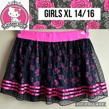 Charmmy Kitty Girls Skirt Hello Kitty Black Pink Floral Polka Dot Goth XL 14/16