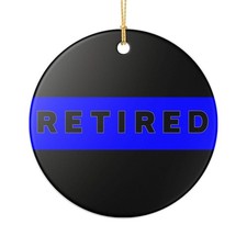 Thin Blue Line Poiice Retired 3" Ceramic Christmas Ornament Made In The USA Ship