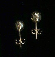 New 14K Solid Yellow Gold 6mm Diamond Cut Round Bead Ball Stud Earrings UH