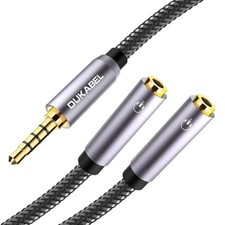 DUKABEL Long Headphone Splitter 4ft / 1.2m Shielded 4-Pole TRRS 3.5 Y Splitter