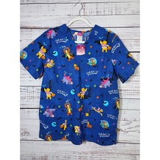 Disney Winnie The Pooh Halloween Scrub Top M Tigger Eeyore Piglet Uniform NWT
