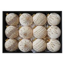 12 Pieces Velvet Flocked Christmas Tree Ornaments 8cm Holiday Ball Decorations