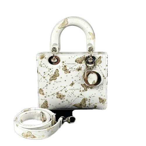 Dior Lady Dior Zodiac Butterfly Embroidered White Calfskin Gold Hardware Bag