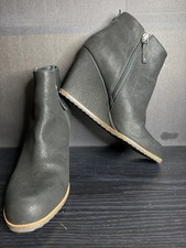 Linea Paolo Black Wedge Ankle Boots with Side Zipper Dress Or Casual Shoe