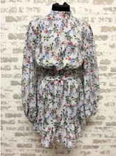 PRETTYLITTLETHING Blue Floral High Neck Frill Hem Dress Size 6 Long Sleeve