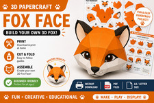 Fox Face Paper Craft 3D Model Digital PDF File By JUSTMubeen