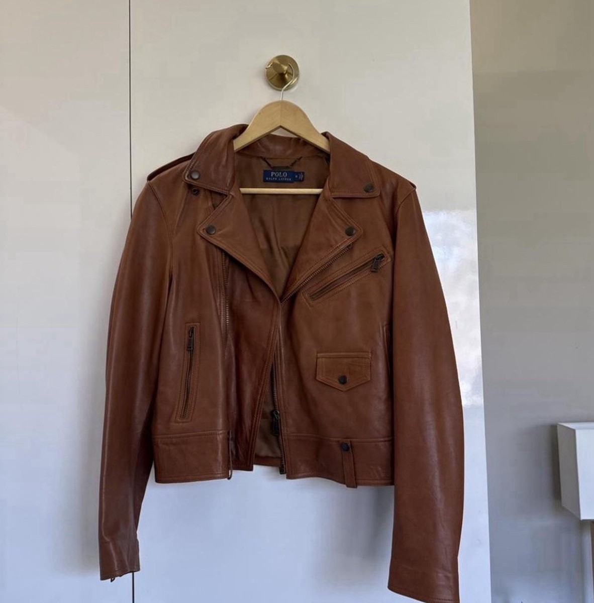 ジャケット・アウター Polo Ralph Lauren Brown leather jacket Polo Ralph Lauren Leather Jacket XXL Brown Moto Zip Front Genuine