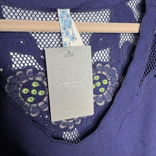 New Anthropologie Maeve Navy Blue Embroidered Floral Lace Mini Dress Women M - Picture 6 of 7