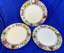 3 Tabletops Unlimited "Happy Everything" holiday theme dinner plates, w/defects