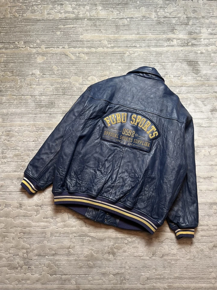 Fubu blue rare streetwear rap leather jacket 90 80 big vmen's size XXXL - Image 4 of 4