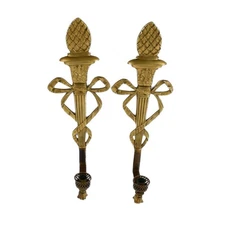 Pair of Virginia Metalcrafters Torch and Ribbon Brass Wall Sconces