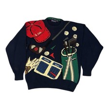 Hathaway Mens Golf Sweater Hand Intarsia Knit Size Large Vintage