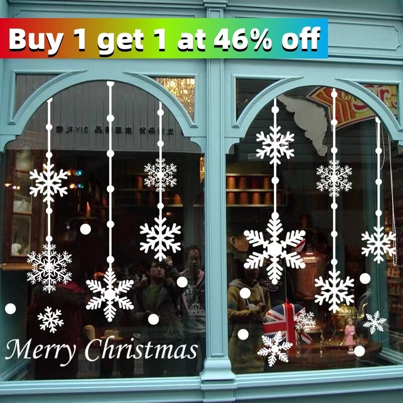 Christmas Window Stickers Decal Reusable Self Cling Xmas Snowflakes Wall Decor S