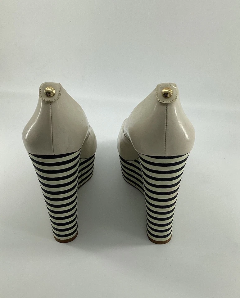 Zapatos de tacón Michael Michael Kors para mujer 9 M punta abierta cuña cuero beige sin cordones Foto 3 de 4