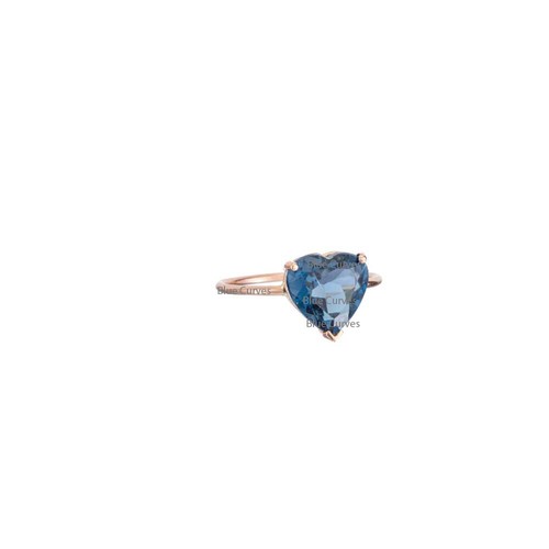 Solitaire Blue London Topaz Gemstone Heart Ring in 18k Yellow Gold Fine Jewelry - Picture 2 of 2