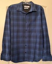 CALVIN KLEIN Men's INFINITE COOL Non-Iron Blue PLAID Dress Shirt Size Large
