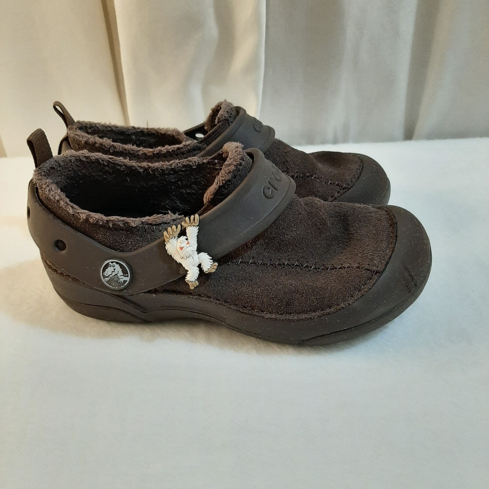 Crocs Brown Dawson Fleece-Lined Suede Clog Slip-On Shoes Size C13 Kids with Charm