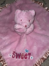 Gerber Security Blanket Lovey Plush Pink Bear "Sweet" Flowers Silky Back  Trim
