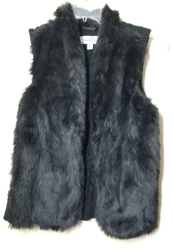 Sebby Womens Vest Small Black Faux Fur 