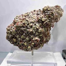 26LB Rare Natural Pyrite + Red Quartz Crystal Cluster Mineral Specimen + Stand
