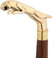 Walking Sticks of Wooden Canes with Detachable Brass Tiger Design Handle Golden