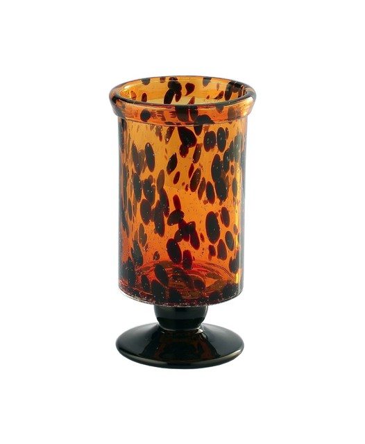 New 10" Hand Blown Art Glass Hurricane Vase Candle Holder Footed Amber