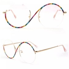 Stylish Women Men Round Half Rim Eyeglasses Rainbow Glasses Frame Semi Rimless