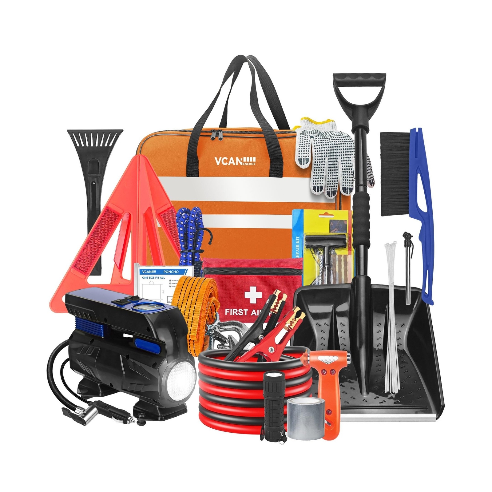 Car Emergency Kit With Portable Air Compressor, Winter Car Safety Roadside As...