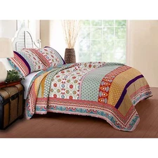 BEAUTIFUL MODERN VINTAGE PURPLE GREEN BLUE AQUA RED BOHEMIAN GLOBAL QUILT SET
