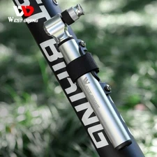 WEST BIKING Mini Bike Pump Bicycle Dual Hand Ball Pump Inflator 300PSI Silver
