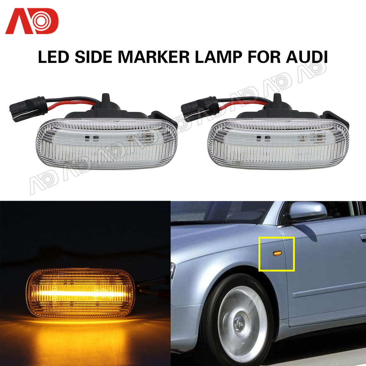 Smoked LED Side Marker Lights – Sequential Turn Signal For Audi A4/S4 B6/B7, A6 C5, TT, A8 (Amber, IP68)