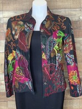 Womens Chico's Multi Color Embroidered Button Jacket Top Blazer Sz 1 Floral