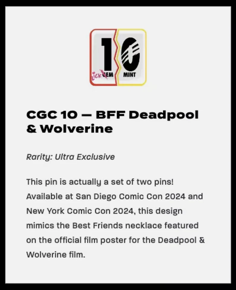 Deadpool & Wolverine CGC 10 ULTRA RARE SPLIT ENAMEL PIN SDCC 2024 EXCLUSIVE - Image 2 of 2
