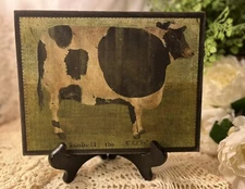 Cow,  Rustic Primitive Folk Art,  Handcrafted Plaque / Sign
