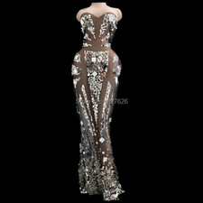 Sexy see trough mirror dresses mesh Perspective Sequins Party Long Dress Prom