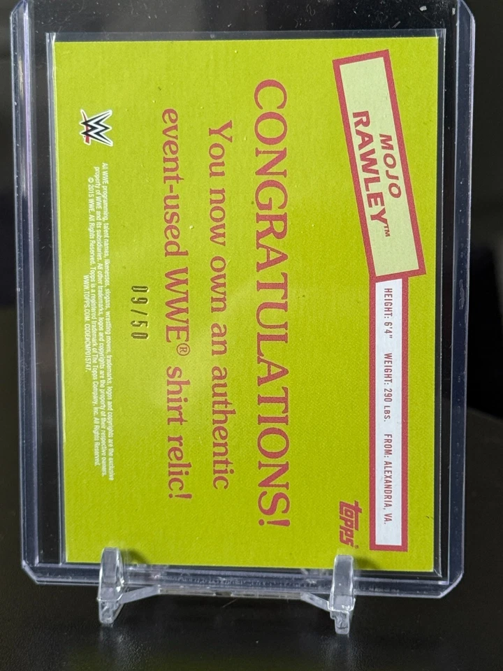 2015 Topps Heritage WWE NXT Mojo Rawley Event-used Shirt Relic Black /50 - Image 2 of 2