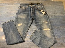 AUTHENTIC JOHN RICHMOND MENS BLUE DESTROYED JEANS SZ 33 NEW MADE IN ITALY