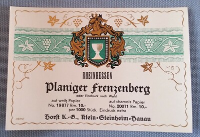 Old Wine Label Sample Label Label Planiger Frenzenberg Rheinhessen Design