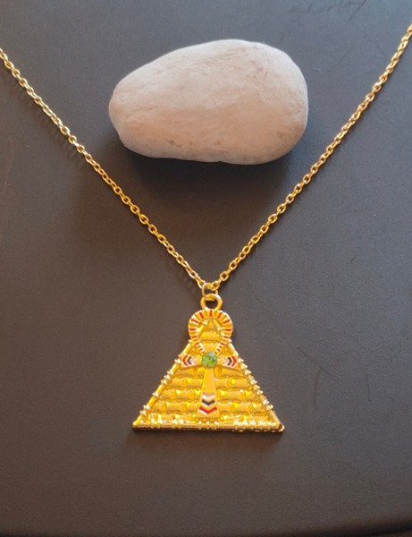 Alternate view of Egyptian Ankh Cross Pyramid Gold Necklace, Protection Talisman Amulet