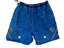 Vintage 80's Gepetto Women  s Denim Pull on Studded  Embroidered Shorts Size med