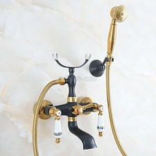 Black Gold Brass Wall Mount Clawfoot Bath Tub Faucet with Hand Shower Mixer Tap