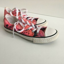 Converse All Stars Youth Size 2 Roses Pink White Floral Canvas Sneakers Lace Up